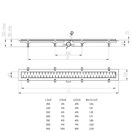 чертеж пластиковые желоба D40Medium