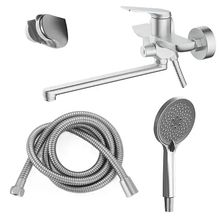 Смеситель для ванны Azario Lursy керамический картридж, длинный излив, с ручным душем, шланг 150 см, сатин (AZ-K1749BN)