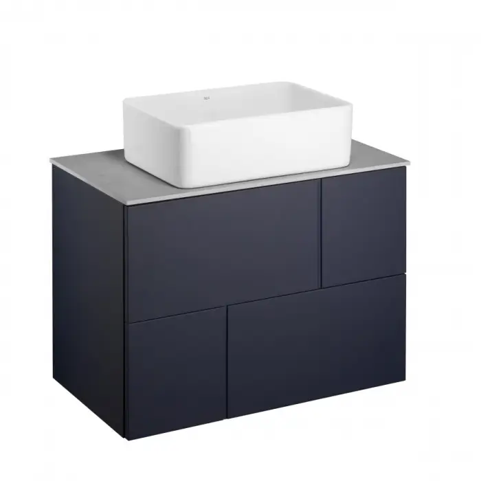 Комплект: Тумба под раковину Roca Pilar 80 подвесная, 2 ящика + Столешница Roca Pilar 80, керамогранит, серая + раковина накладная MILA, синий (Z.RU93.1.044.9)