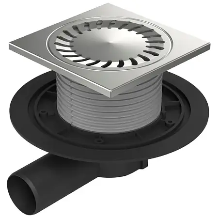 Душевой трап Azario 150х150 Dn 50 с решеткой из нержавеющей стали, гидрозатвором, горизонтальный (AZ-381 E)