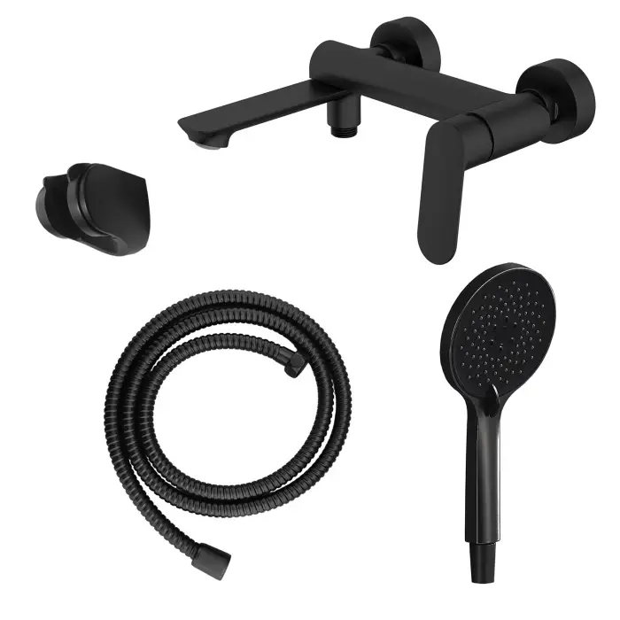 Cмеситель для ванны Azario Alanti с ручным душем, керамический картридж, шланг 150 см, черный матовый (AZ-K3032B)