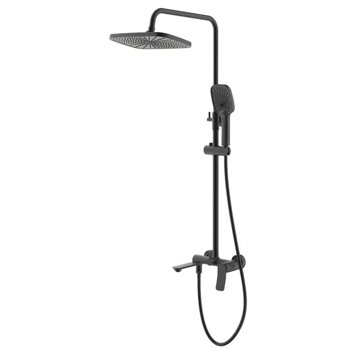 Душевая система Azario Escaro с квадратным тропическим душем, керамический картридж, шланг 150 см, черный матовый (AZ-K2374B)