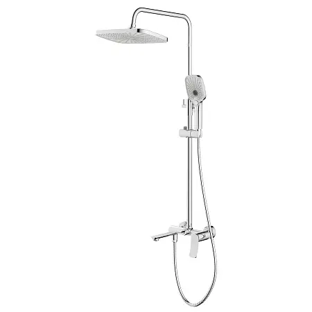 Душевая система Azario Escaro с квадратным тропическим душем, керамический картридж, шланг 150 см, хром (AZ-K2374)