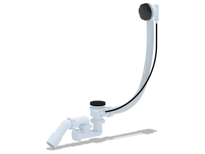 EM321BL Перелив п/а с сифоном регулируемый 520 мм, трос 580мм, ручка черная