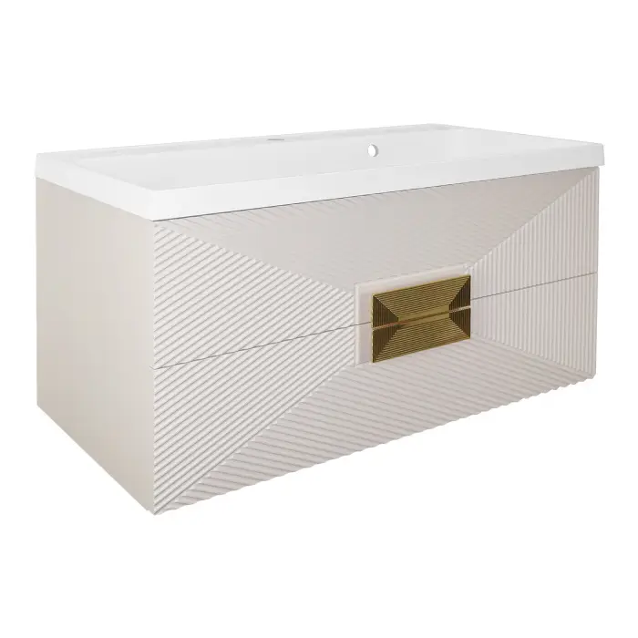 Комплект Azario ZENA Тумба 100/2 1000х450х585 подвесная, с раковиной CLASSIK 100, кашемир, ручка золото (CS00096979)