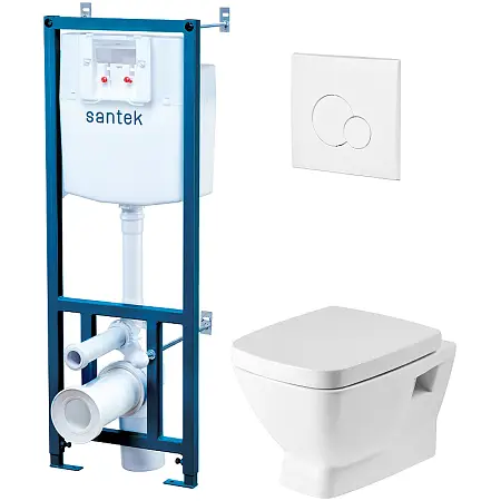 Пэк: Santek "Нео" подвесной унитаз с сиденьем SC + инсталляция + панель смыва белого цвета (1.WH30.2.463)