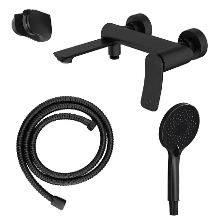 Смеситель для ванны Azario Escaro с ручным душем, керамический картридж, шланг 150 см, черный матовый (AZ-K3074B)