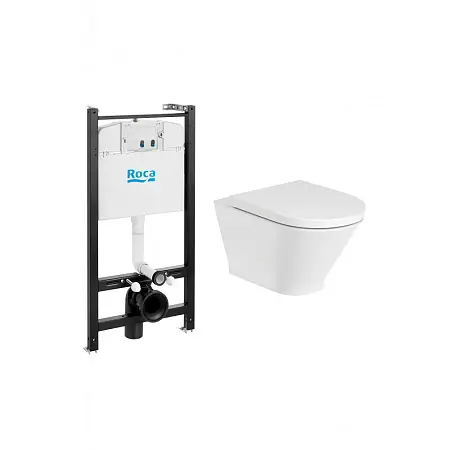 ПЭК Roca The Gap Round Pack подвесной унитаз Rimless + инсталляция + сиденье Supralit (7.8931.0.500.0)