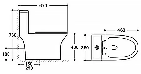 Унитаз-моноблок AZARIO Terni 670x350x760 горизонтальный слив, быстросъемное сиденье микролифт (AZ-8618)