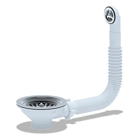 Перелив для мойки Ани Пласт гибкий 3 1/2" с круглым вертикальным корпусом (N320S)