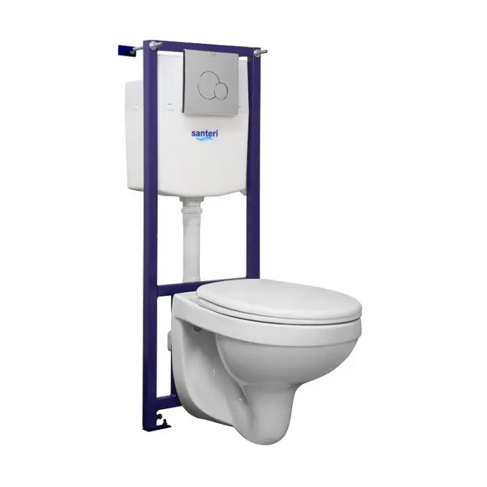 Пэк: Santeri Альфа комфорт подвесной унитаз с сиденьем + инсталляция +  панель смыва
