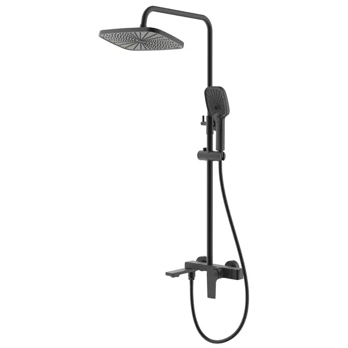 Душевая система Azario Arida с квадратным тропическим душем, керамический картридж, шланг 150 см, черный матовый (AZ-K2354B)