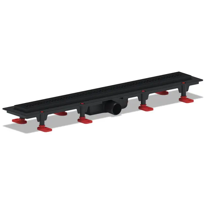 Душевой лоток АНИ Пласт выпуск 40 мм решётка Риф чёрная нержавеющая сталь 650 мм (TL1265BL)