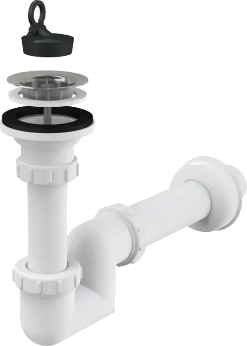 Сифон для раковины Alcadrain S-образный, 40 мм, с нержавеющей peшeткой 63 мм (A412)