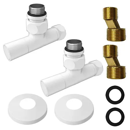 Соединение угловое с круглым вентилем для полотенцесушителей Azario гайка-штуцер 3/4"х1/2", белый (AZ83854FW)