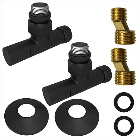 Соединение угловое с круглым вентилем для полотенцесушителей Azario гайка-штуцер 3/4"х1/2", черный (AZ83855FB)