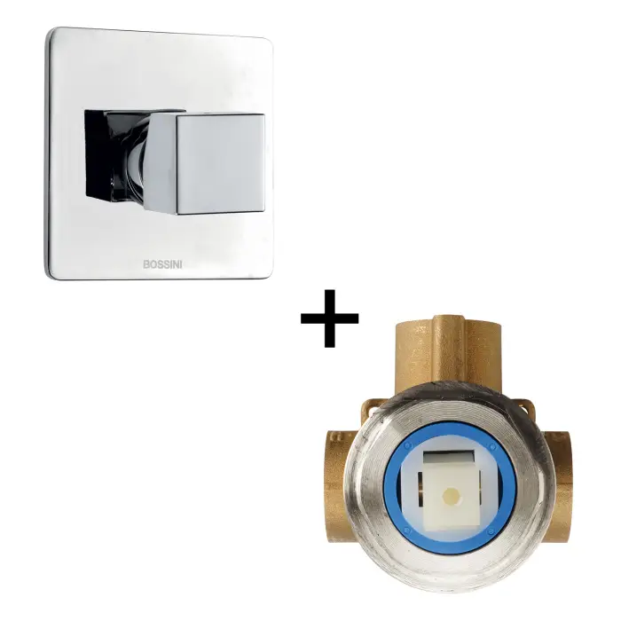 Комплект Bossini CUBE Смеситель для душа на 1 выход, хром + Встраиваемая часть смесителя с девиатором 1 направления 1/2” (Z00064.030+Z00007)