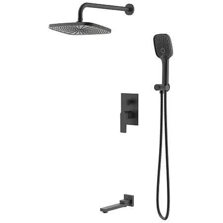 Душевая система Azario Arida скрытый монтаж, с изливом, керамический картридж, шланг 150 см, черный матовый (AZ-K7354B)
