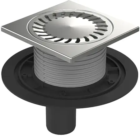 Душевой трап AZARIO DN50 15х15см, пластиковый, вертикальный слив, универсальный, решетка из нержавеющей стали (AZ-384 E)