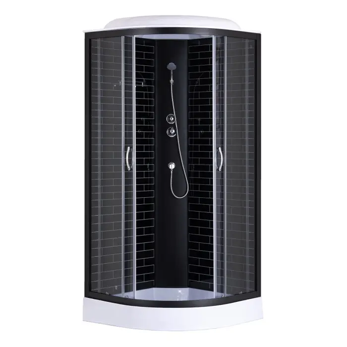 Душевая кабина Loranto 90х90х215 поддон 13см, черный кирпичный узор, прозрачное стекло 4мм, профиль черный (CS669013GB90)